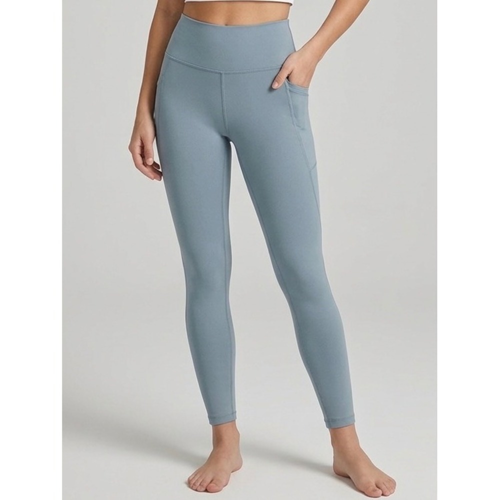 90‎ Degree by Reflex Girls Large 12 Dusty Blue Crossover Waist Active Leggings